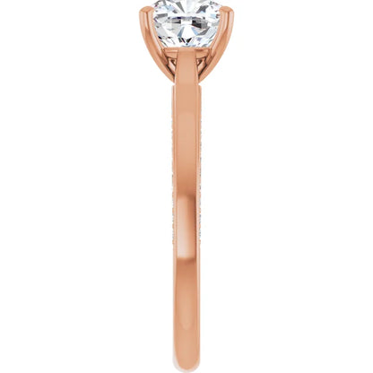 Cushion Rose Gold Solitaire & Hidden Diamond Band Engagement Ring