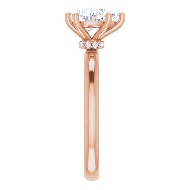 Pear Cut Rose Gold Low Hidden Halo Solitaire Engagement Ring
