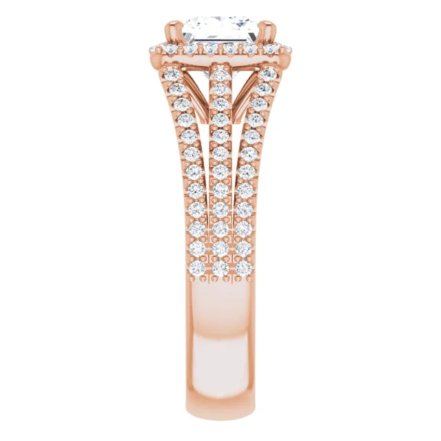 Princess Rose Gold Halo Style Engagement Ring