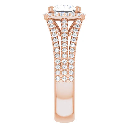 Princess Rose Gold Halo Style Engagement Ring