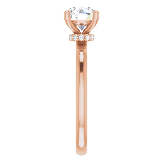 Round Brilliant Cut Rose Gold Low Hidden Halo Solitaire Engagement Ring