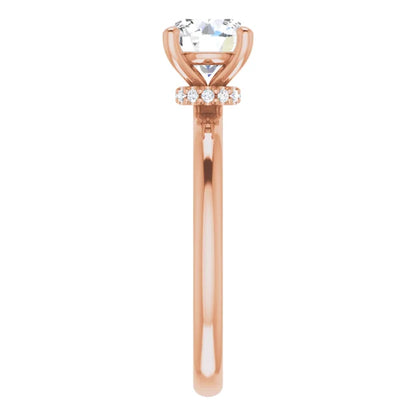 Round Brilliant Cut Rose Gold Low Hidden Halo Solitaire Engagement Ring