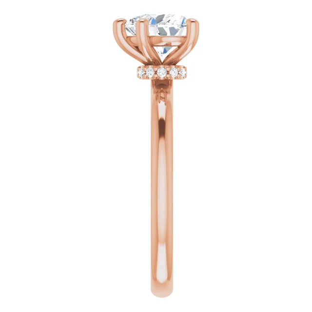 Heart Cut Rose Gold Low Hidden Halo Solitaire Engagement Ring