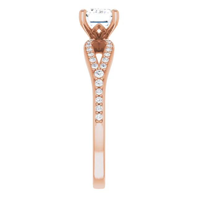 Emerald Rose Gold East West Style Engagement Ring