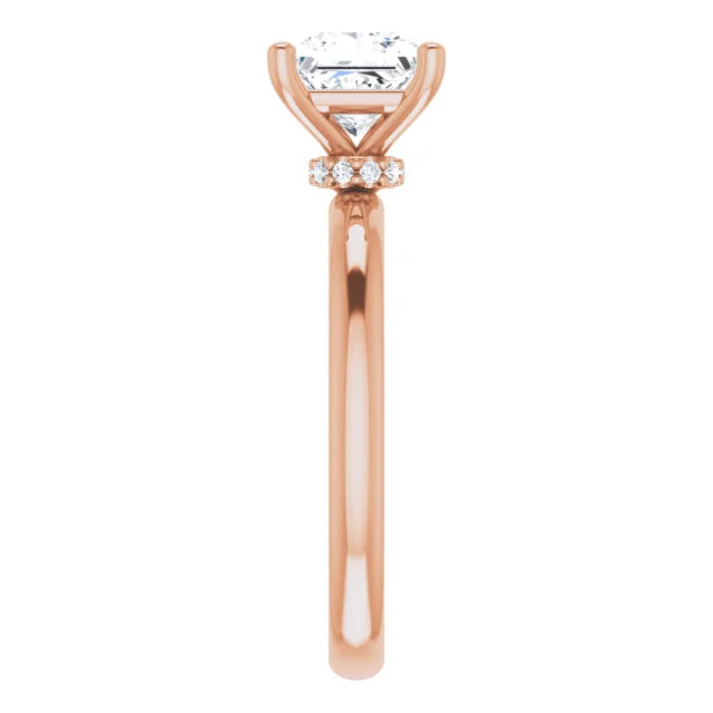 Princess Cut Rose Gold Low Hidden Halo Solitaire Engagement Ring
