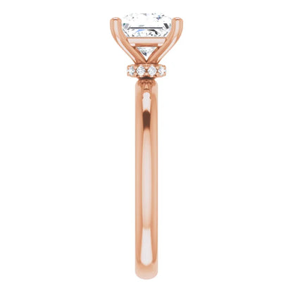 Princess Cut Rose Gold Low Hidden Halo Solitaire Engagement Ring