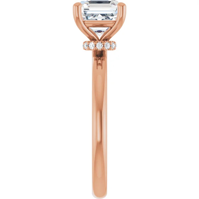 Asscher Cut Rose Gold Low Hidden Halo Solitaire Engagement Ring