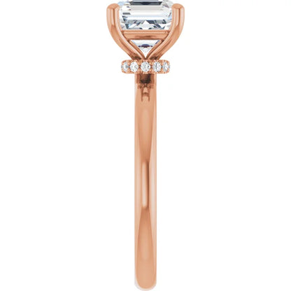 Asscher Cut Rose Gold Low Hidden Halo Solitaire Engagement Ring
