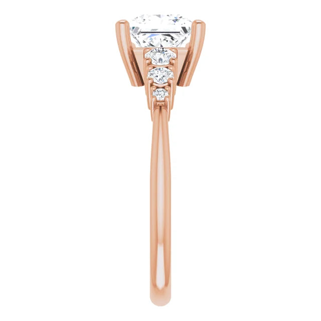 Princess Rose Gold Multi Stone Accent Style Engagement Ring