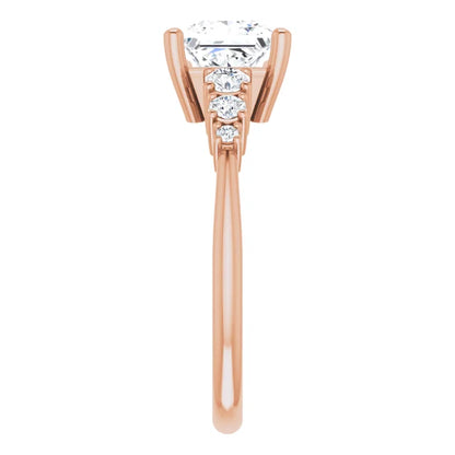 Princess Rose Gold Multi Stone Accent Style Engagement Ring
