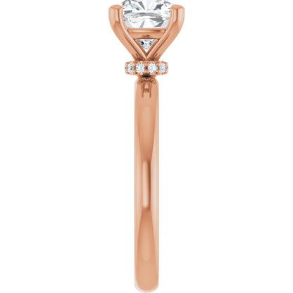 Cushion Cut Rose Gold Low Hidden Halo Solitaire Engagement Ring