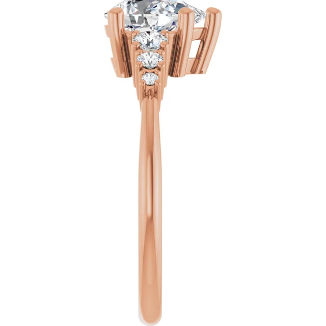 Pear Rose Gold Multi Stone Accent Style Engagement Ring