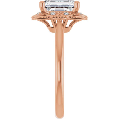 Emerald Rose Gold Antique Inspired Design Engagement Ring