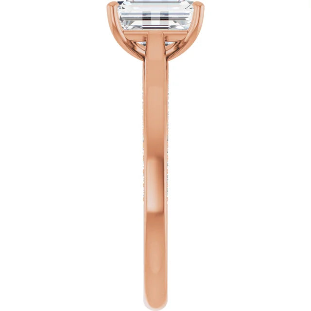 Emerald Rose Gold Solitaire & Hidden Diamond Band Engagement 