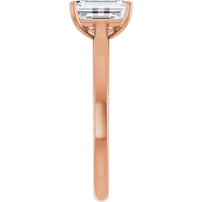 Emerald Rose Gold Solitaire & Hidden Diamond Band Engagement 