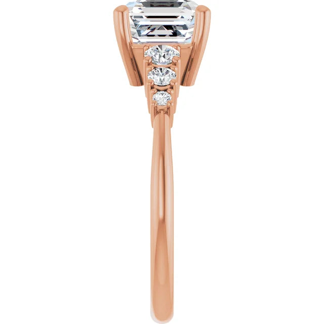 Asscher Rose Gold Multi Stone Accent Style Engagement Ring