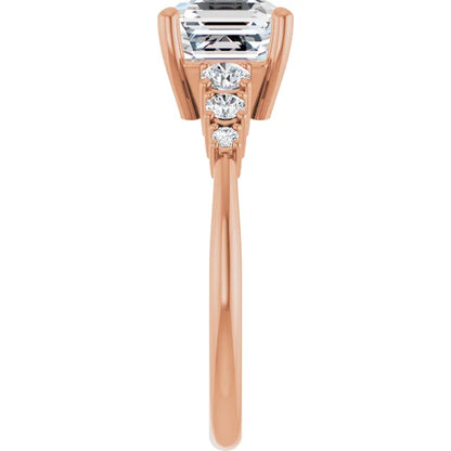 Asscher Rose Gold Multi Stone Accent Style Engagement Ring
