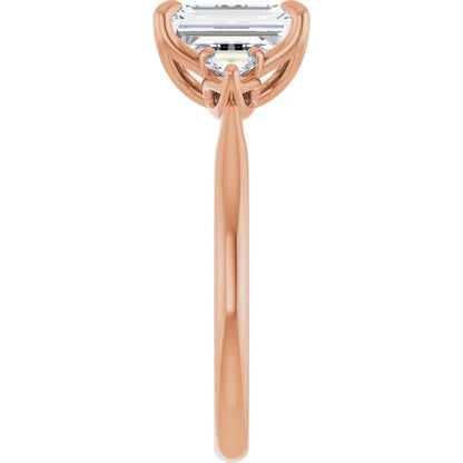 Emerald Rose Gold Tri -Stone Style Pear Accent Engagement Ring