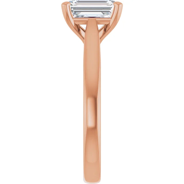 Four Claw Rose Gold Emerald Solitaire Engagement Ring