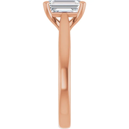 Four Claw Rose Gold Emerald Solitaire Engagement Ring