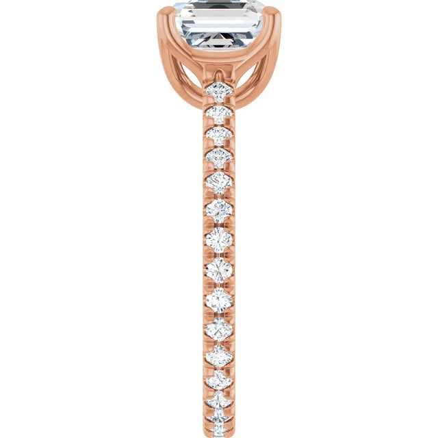 Asscher Rose Gold Claw Set Eternity Style Engagement Ring