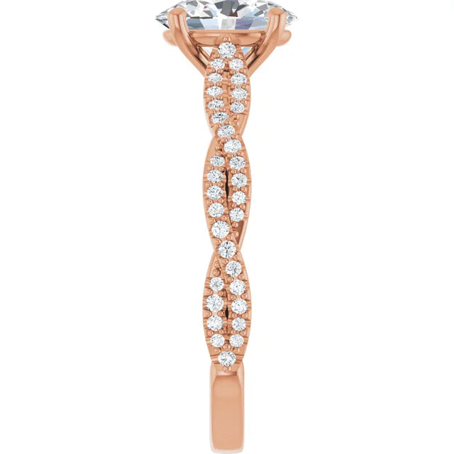 Oval Rose Gold Twist Style Engagement Ring 
