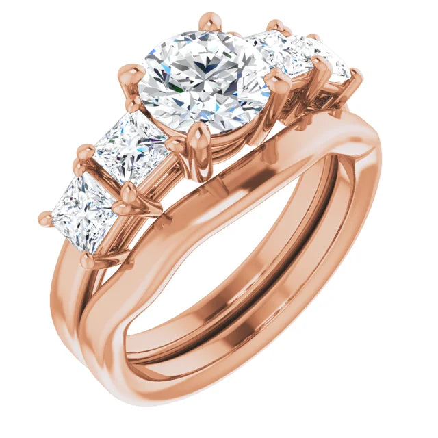 Round Brilliant Rose Gold Multi Stone Accent Style Engagement Ring