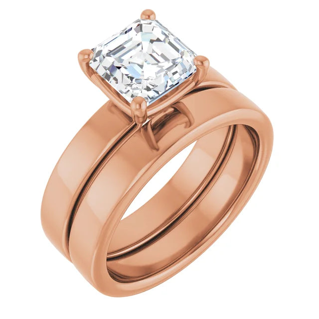 Asscher Rose Gold Wide Band Solitaire Engagement Ring