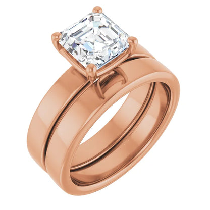 Asscher Rose Gold Wide Band Solitaire Engagement Ring