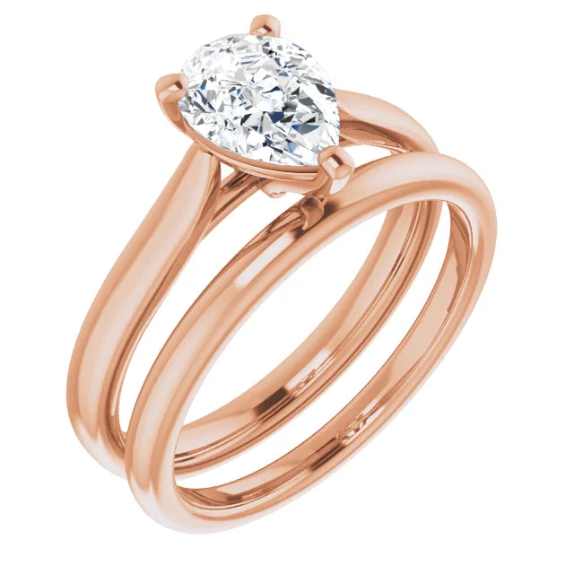 Three Claw Rose Gold Pear Solitaire Engagement Ring