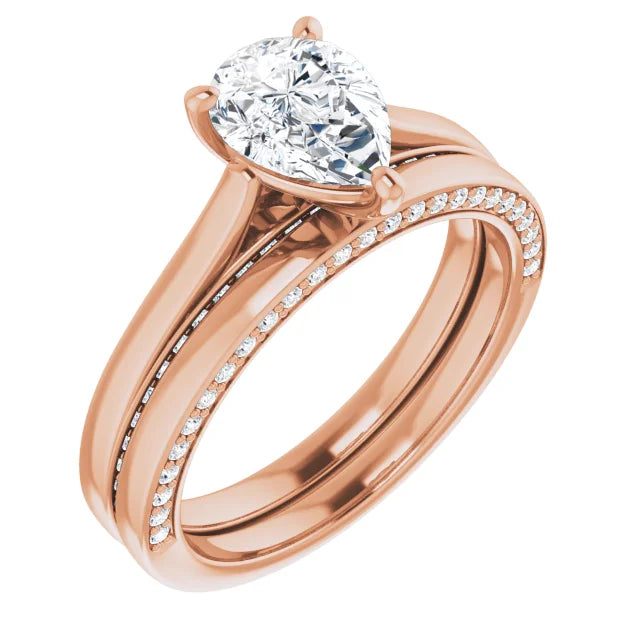 Pear Rose Gold Solitaire & Hidden Diamond Band Engagement Ring