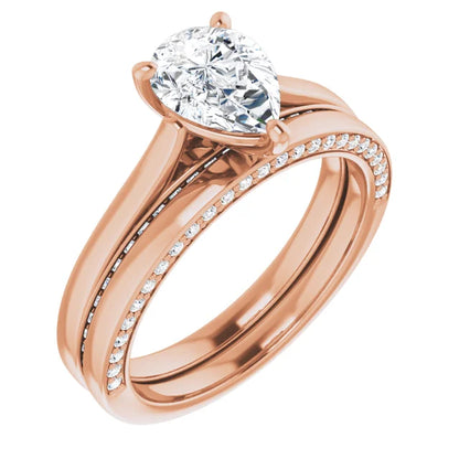 Pear Rose Gold Solitaire & Hidden Diamond Band Engagement Ring