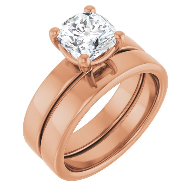 Cushion Rose Gold Wide Band Solitaire Engagement Ring