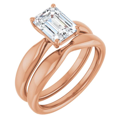 Emerald Rose Gold Knife Edge Solitaire Engagement Ring