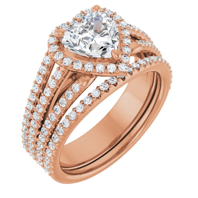 Heart Rose Gold Halo Style Engagement Ring