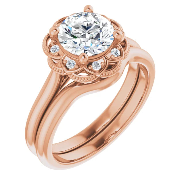 Round Brilliant Rose Gold Antique Inspired Design Engagement Ring
