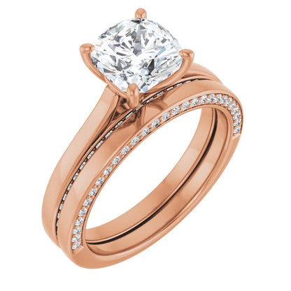 Cushion Rose Gold Solitaire & Hidden Diamond Band Engagement Ring