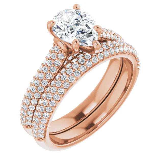 Pear Rose Gold Pave Lab Diamond Engagement Ring 