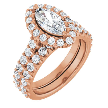 Marquise Halo Rose Gold Style Engagement Ring