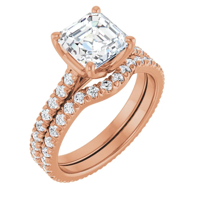 Asscher Rose Gold Claw Set Eternity Style Engagement Ring