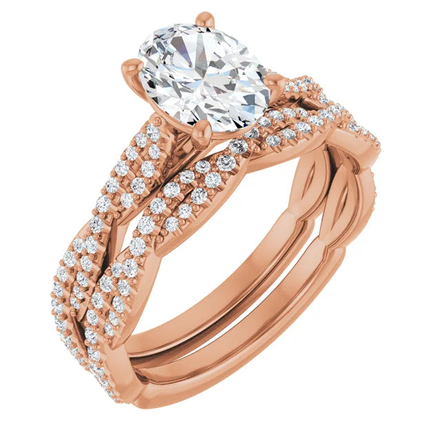 Oval Rose Gold Twist Style Engagement Ring 