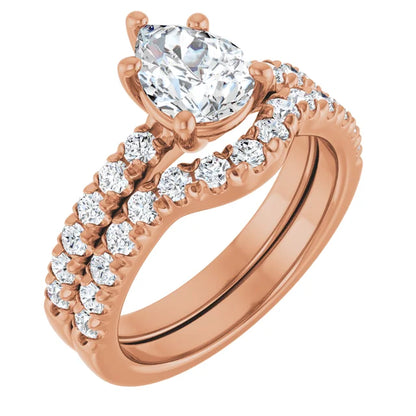 Pear Five Claw Pave Rose Gold Engagement Ring 
