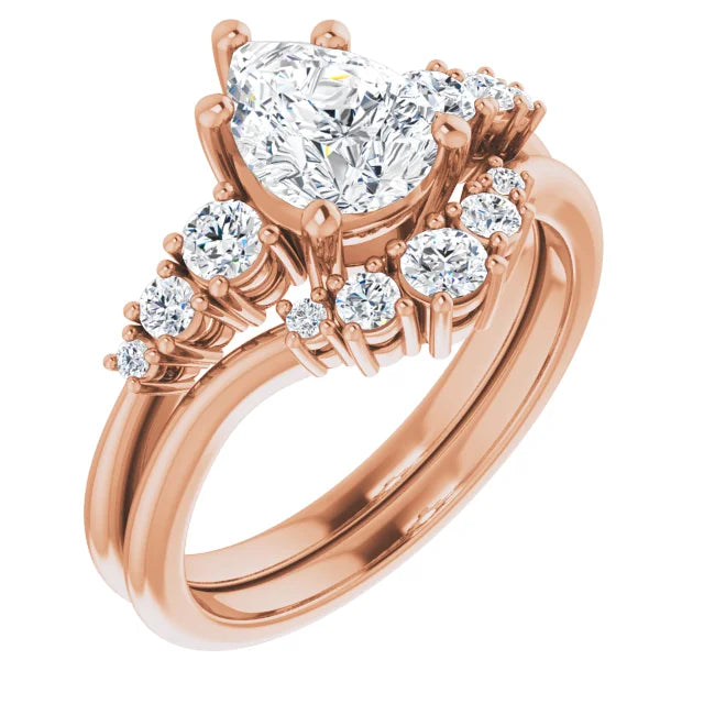 Pear Rose Gold Multi Stone Accent Style Engagement Ring