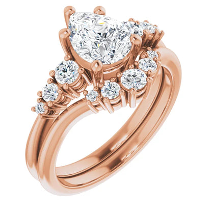 Pear Rose Gold Multi Stone Accent Style Engagement Ring