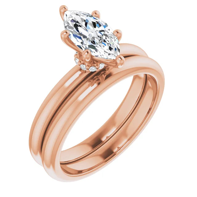 Marquise Cut Rose Gold Low Hidden Halo Solitaire Engagement Ring