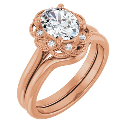 Oval Rose Gold Antique Inspired Design Engagement Ring