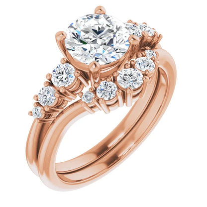 Round Brilliant Rose Gold Multi Stone Accent Style Engagement Ring