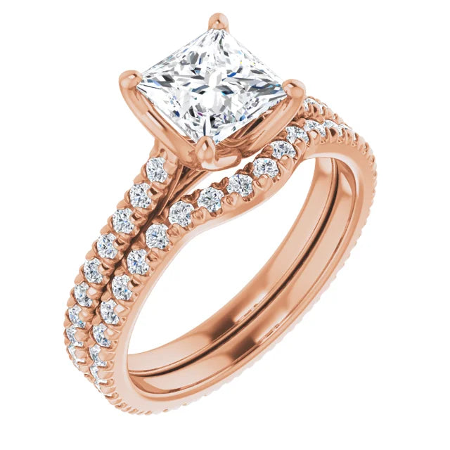 Princess Rose Gold Claw Set Eternity Style Engagement Ring