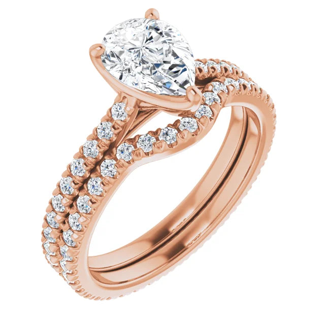 Pear Rose Gold Claw Set Eternity Style Engagement Ring