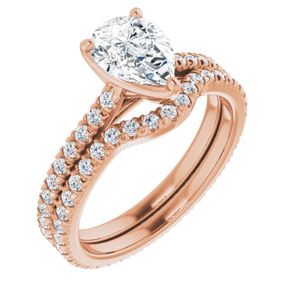 Pear Rose Gold Claw Set Eternity Style Engagement Ring
